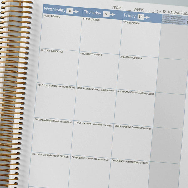 2025 QLD Kindy Weekly Programming & Reflection Diary - Hard Cover Spiral Bound