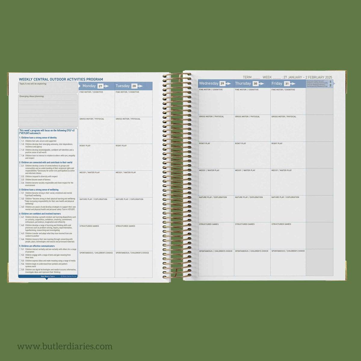 2025 Central Outdoor Weekly Programming and Reflection Diary - Hard Cover Spiral Bound