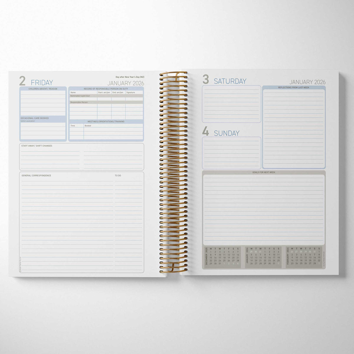 Inside the Children's Centre Diary includes daily compliance pages and weekend pages