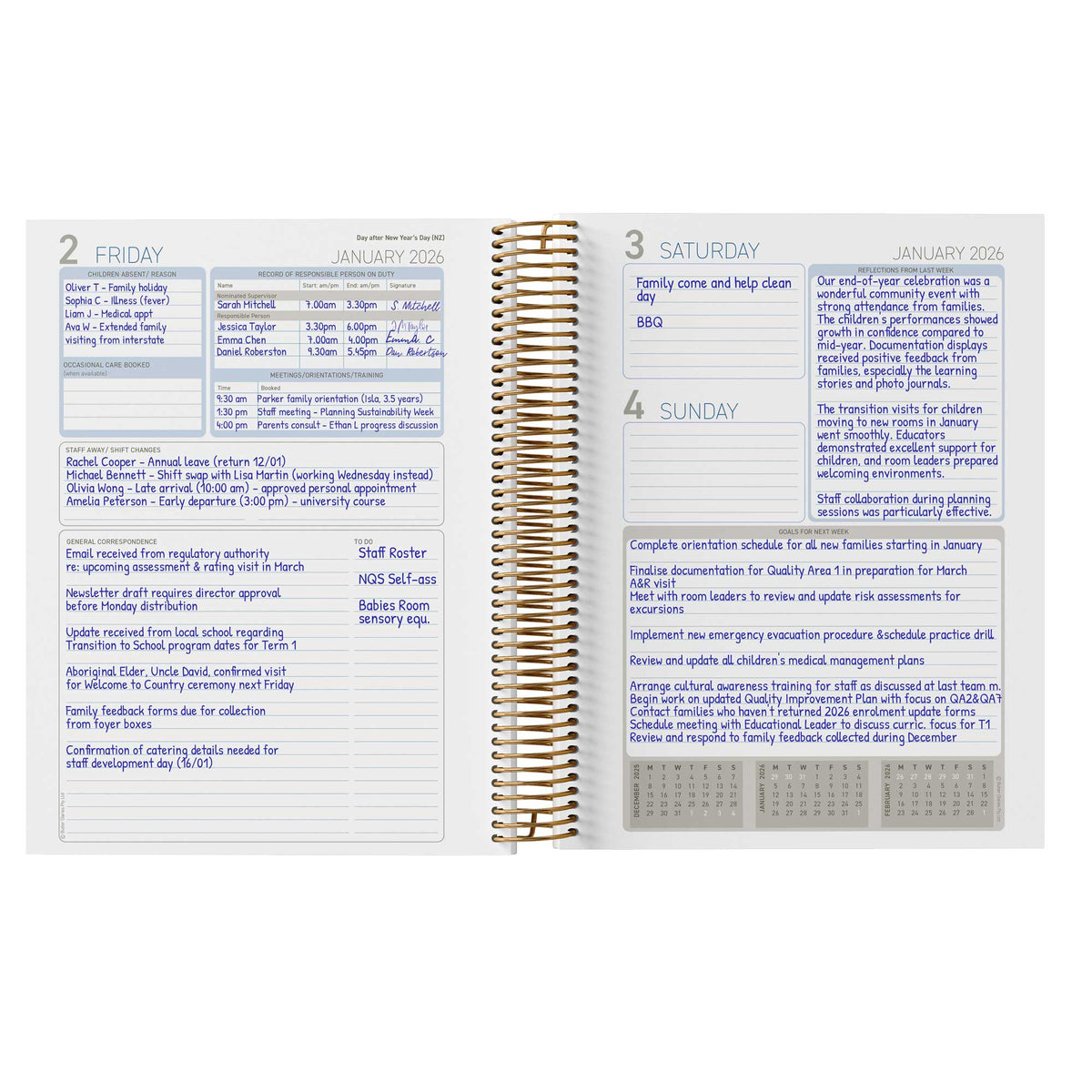 An example of the Children's Centre Diary completed and how it works as a staff communication diary