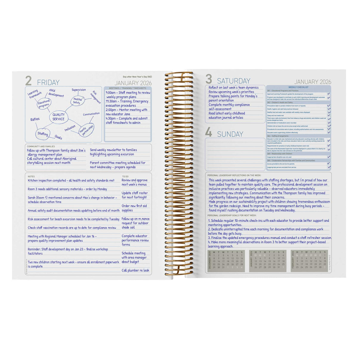 A completed example of the inside of the Nominated Supervisor Diary