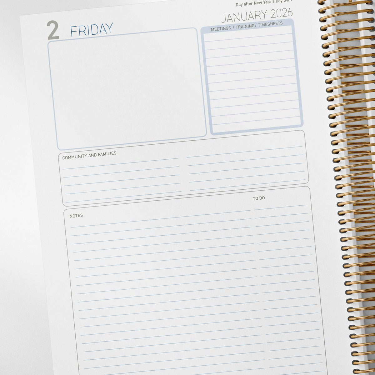 Day pages inside the Nominated Supervisor Diary include meetings/training, community and families, and notes and to do list