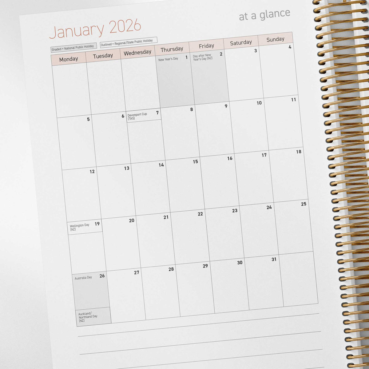 2026 monthly overview pages inside the Central Outdoor Weekly Programming and Reflection Diary