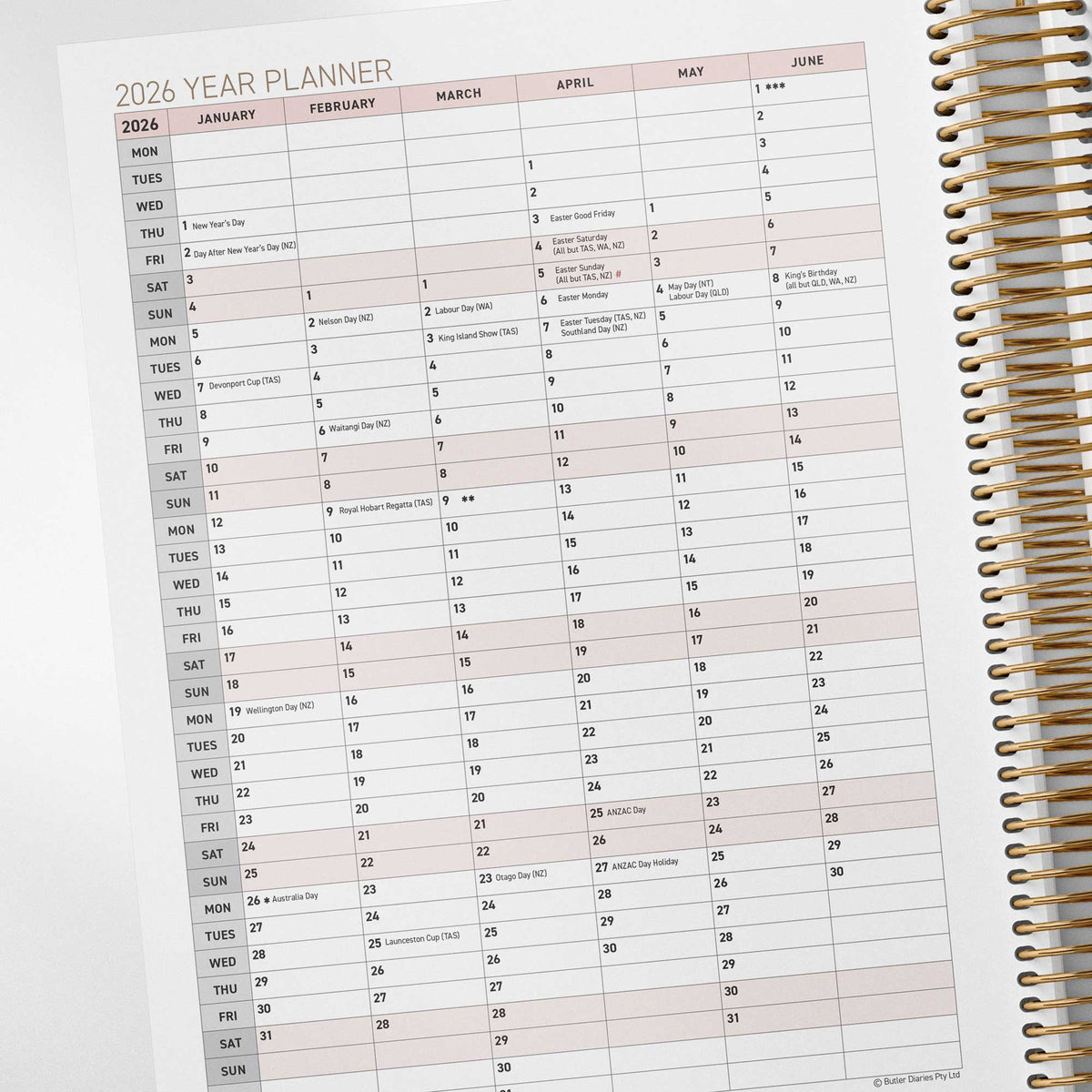 2026 year planner inside the Central Outdoor Weekly Programming and Reflection Diary