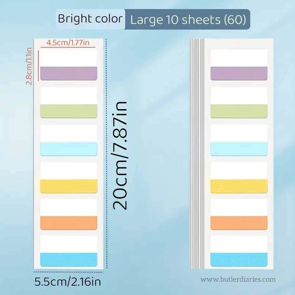 A stack of 10 sheets of sticky index tabs in various colours