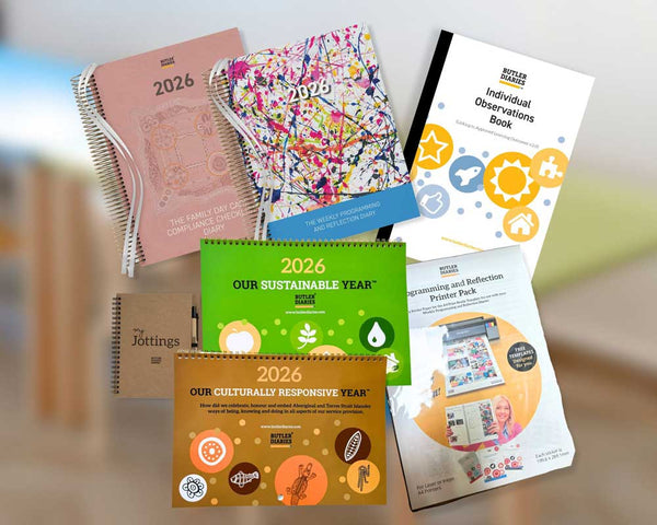 Collection of 2026-themed educational materials on a blurred background