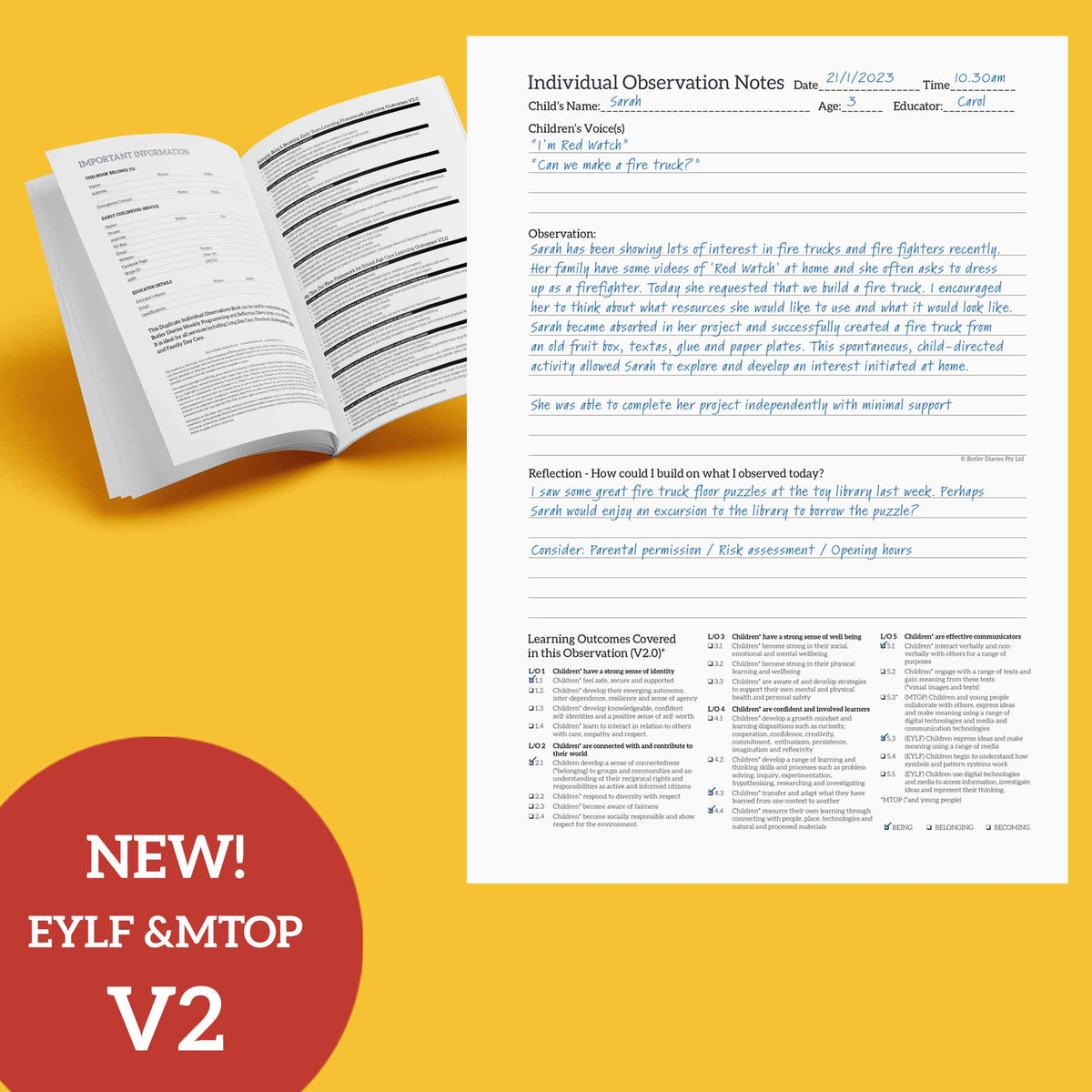A completed observation done inside the Individual Observation Duplicate Book