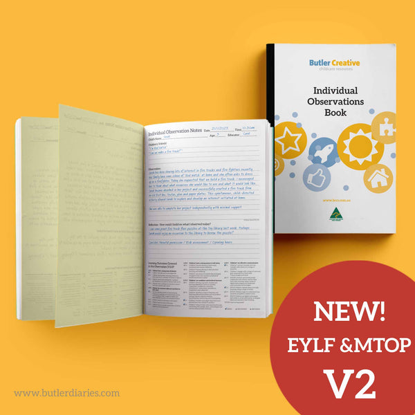 Example of the inside of the Individual Observation Duplicate Book for EYLF and MTOP