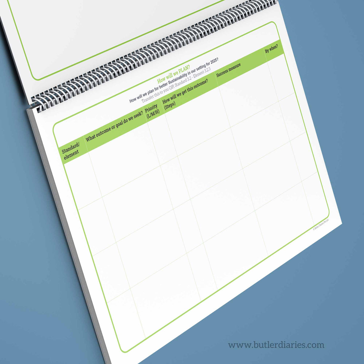The Sustainable Year Wall Calendar includes a planning page that links back to your QIP