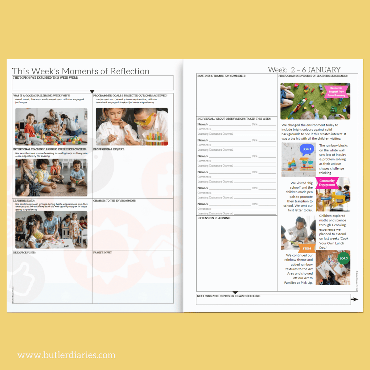 Example of how the Print Ready Evidence Template from the Printer Pack looks inside the Programming and Reflection Diary