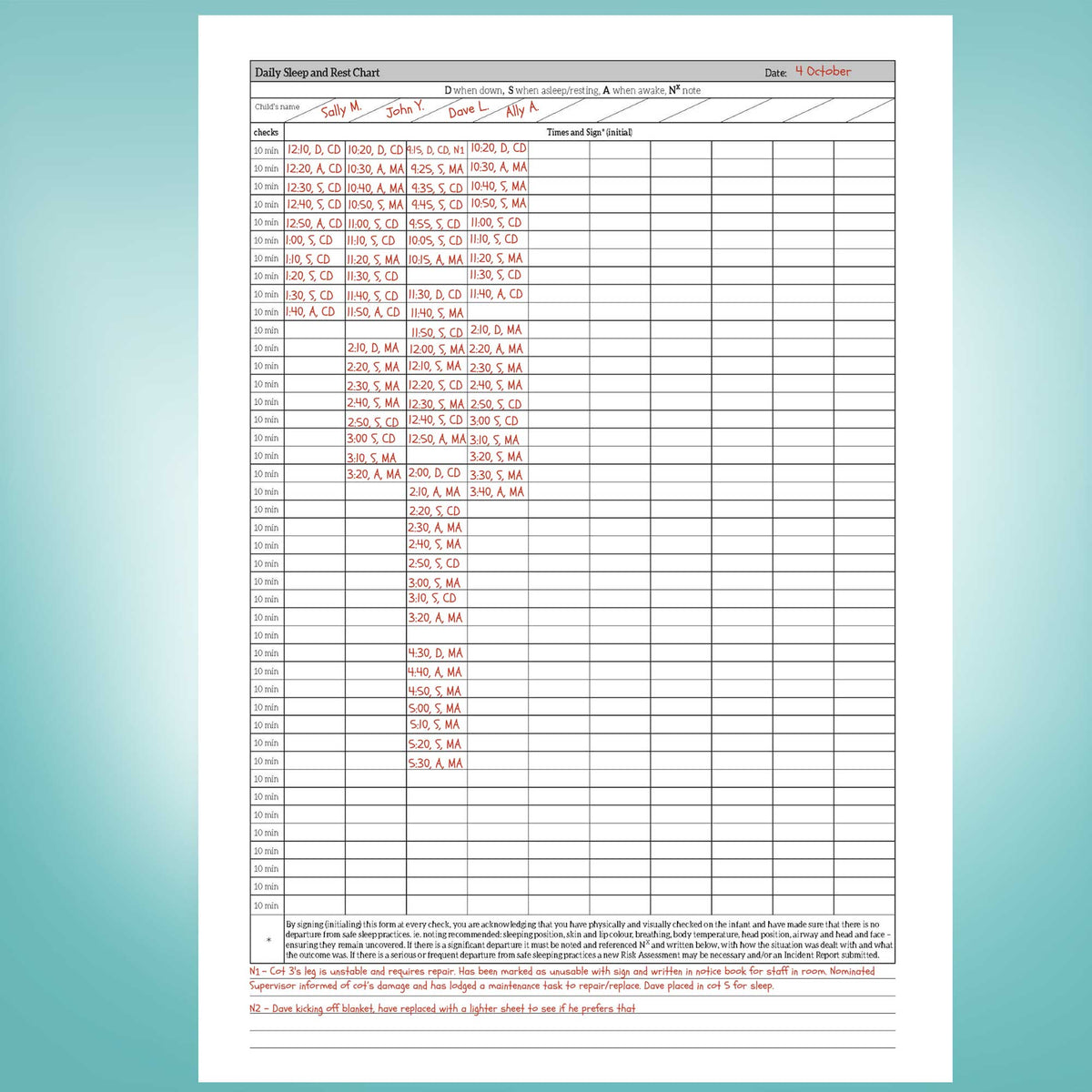 Sleep and Rest Check Log Book