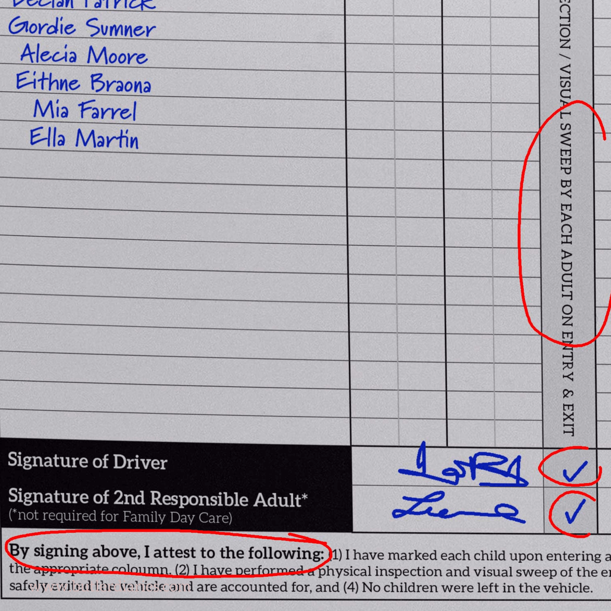 Childcare Transportation Log for New Regs Butler Diaries