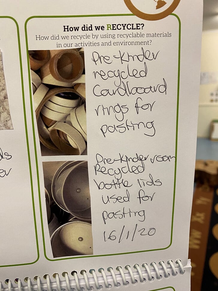 An example of 'Recycle' inside the Our Sustainable Year Wall Calendar
