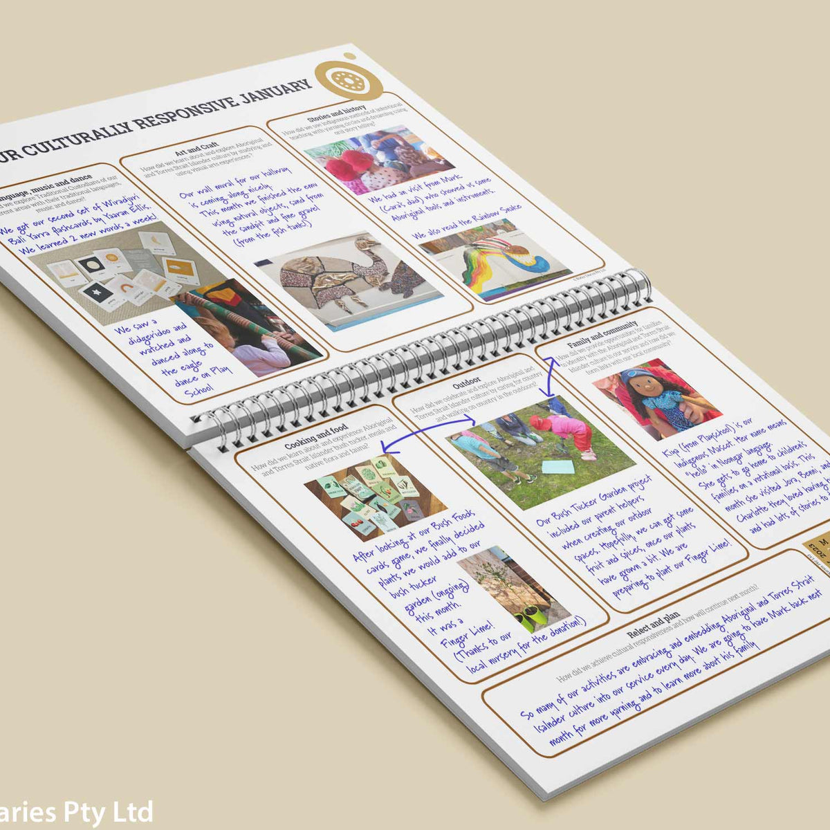 Inside a fully completed spread in the Culturally Responsive Year Wall Calendar