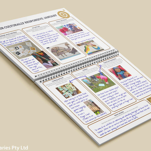 Inside a fully completed spread in the Culturally Responsive Year Wall Calendar