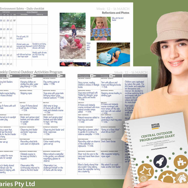 Image of a person holding the Central Outdoor Weekly Programming Diary