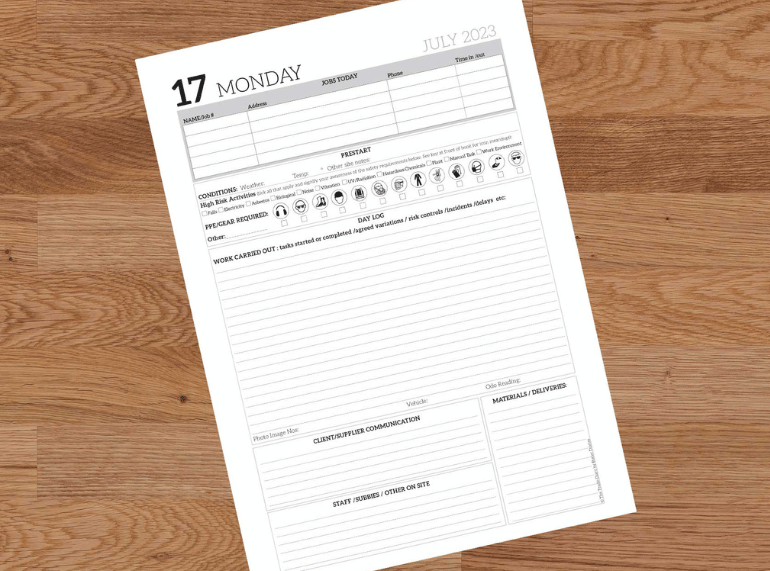 Tips for using your Construction Diary: The Diary for Tradies