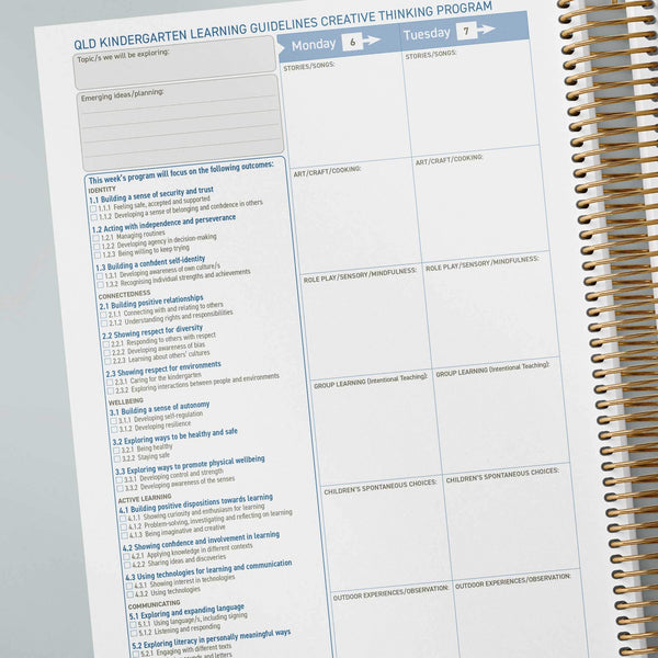 2025 QLD Kindy Weekly Programming & Reflection Diary - Hard Cover Spiral Bound