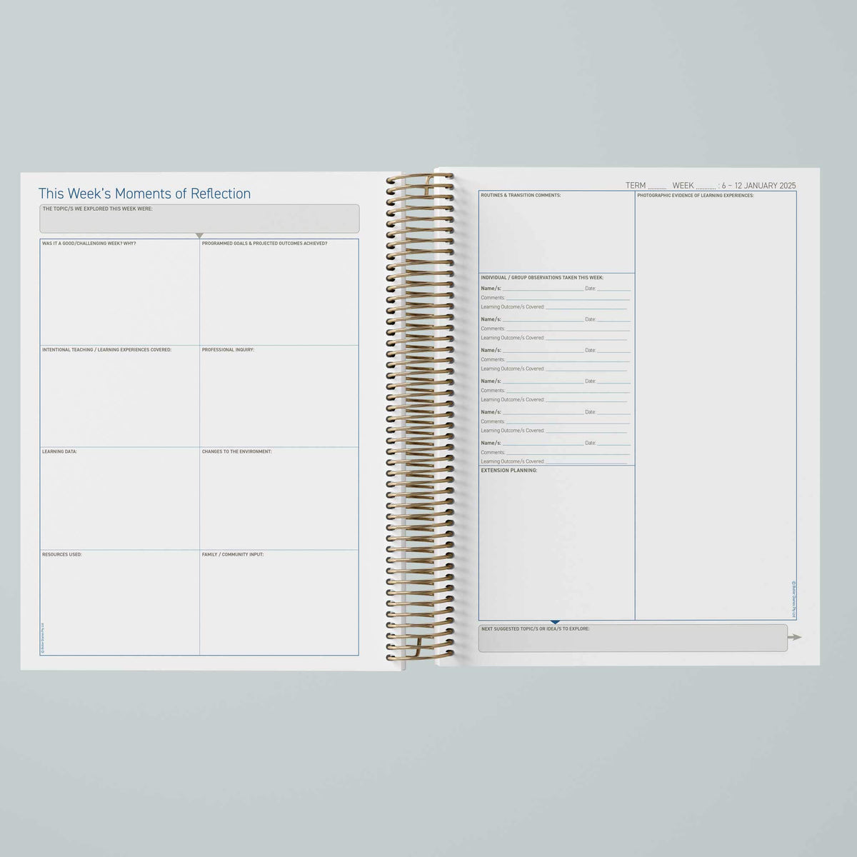 2025 QLD Kindy Weekly Programming & Reflection Diary - Hard Cover Spiral Bound