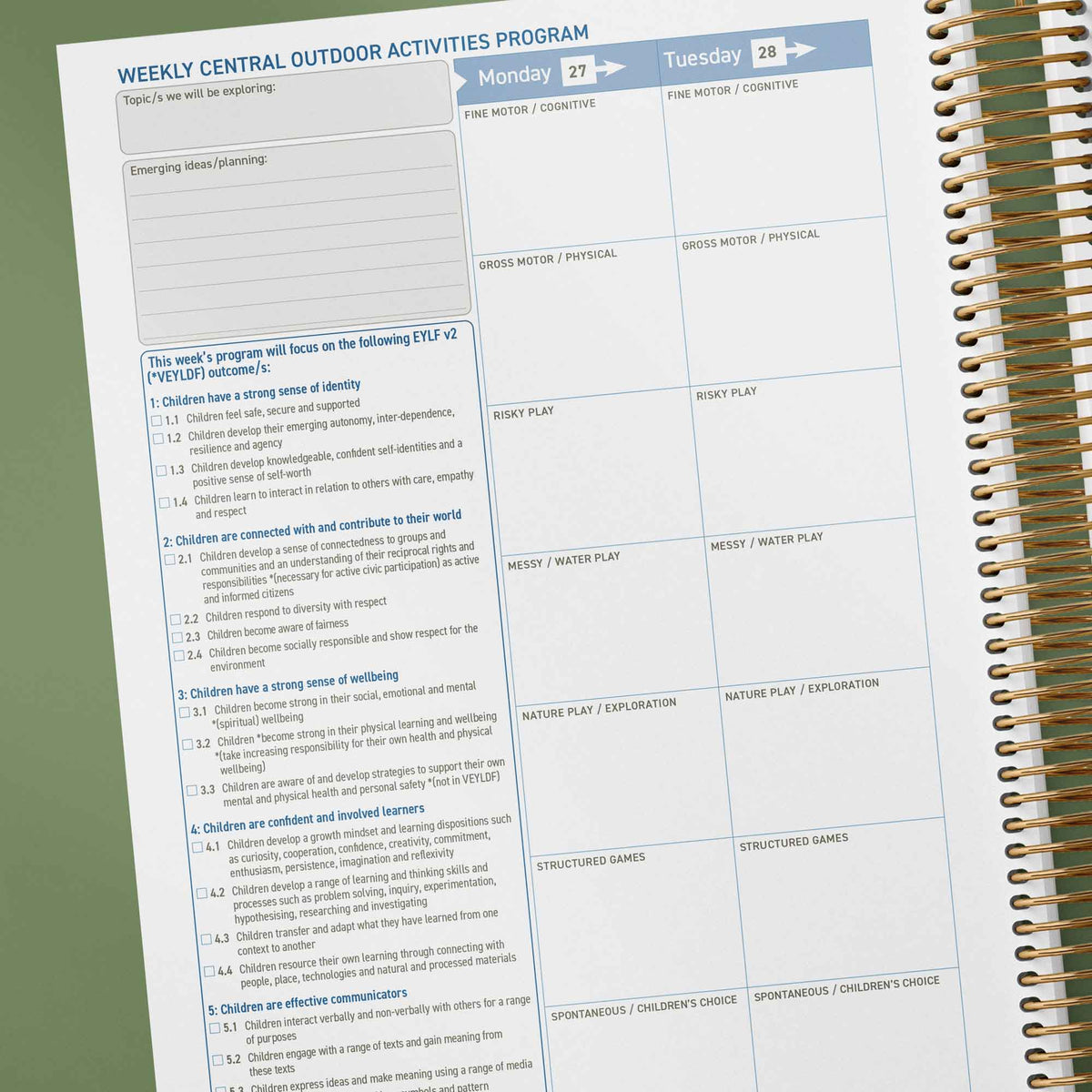 2025 Central Outdoor Weekly Programming and Reflection Diary - Hard Cover Spiral Bound