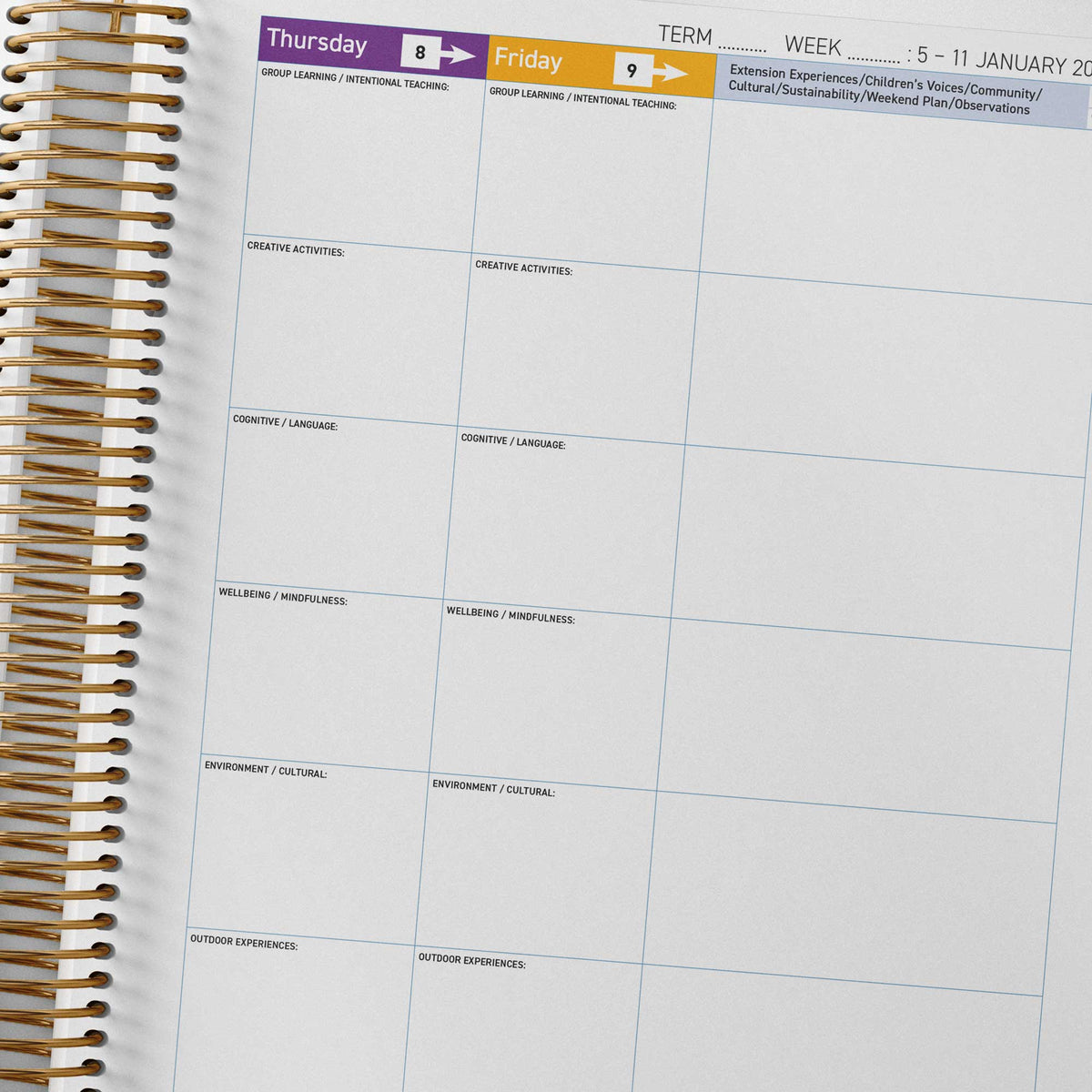 Extension and special interest column in the Programming Spread of the QLD Kindy Weekly Programming and Reflection Diary