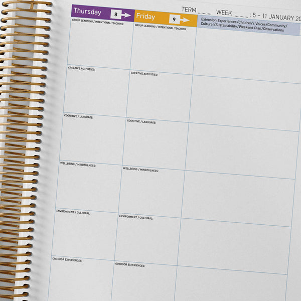 Extension and special interest column in the Programming Spread of the QLD Kindy Weekly Programming and Reflection Diary