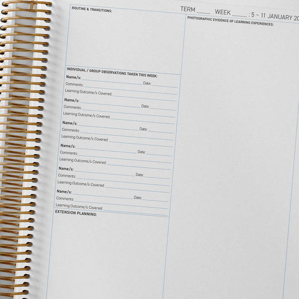 Observation tracking and photographic evidence in the Reflection Spread of the QLD Kindy Weekly Programming and Reflection Diary