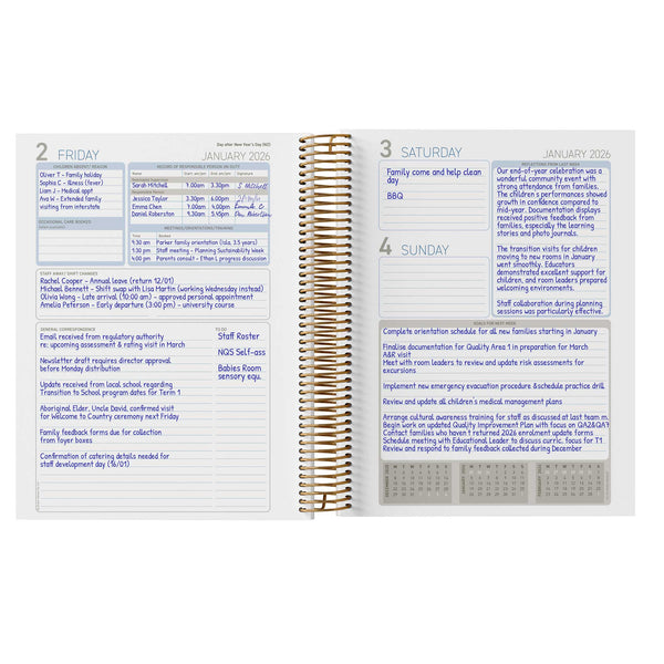 A completed example of the Children's Centre Diary being used