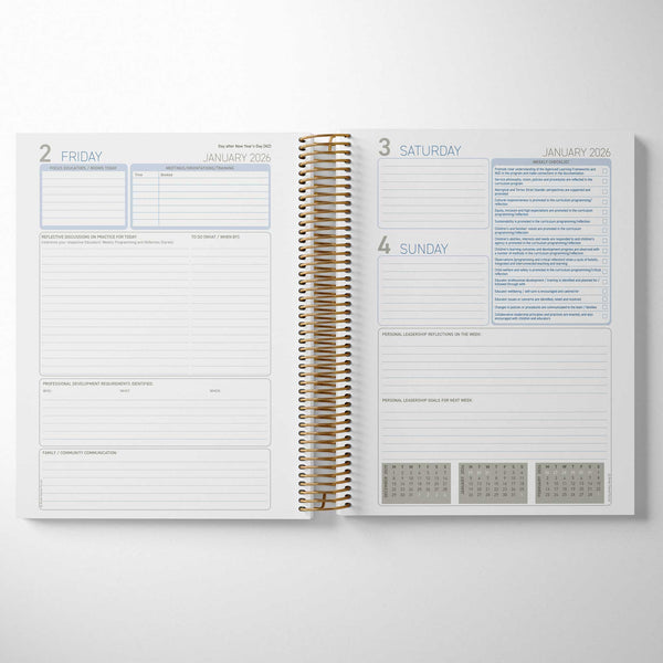 Inside the Educational Leader Diary includes meeting management, reflective discussion records, and professional development planning.