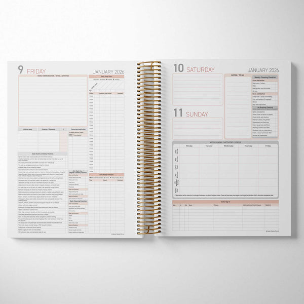 Inside the Family Day Care Compliance Checklist Diary includes health checklists, menu and visitor sign in