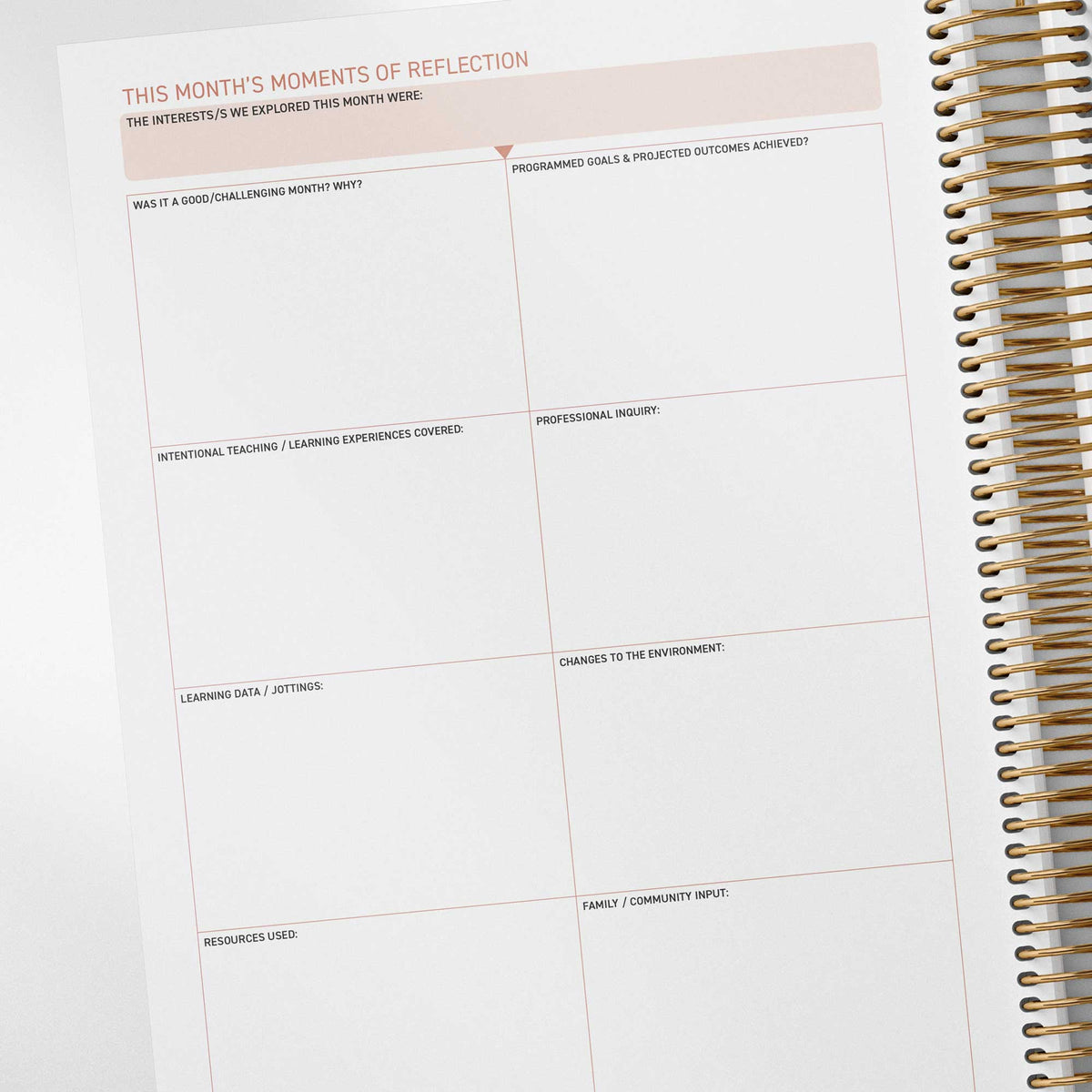 EYLF/MTOP reflection spread prompts inside the Family Day Care Combined Compliance Checklist and Programming Diary