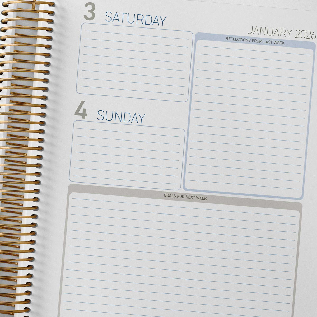 Weekend pages inside the OSHC Diary with reflections and goal prompts