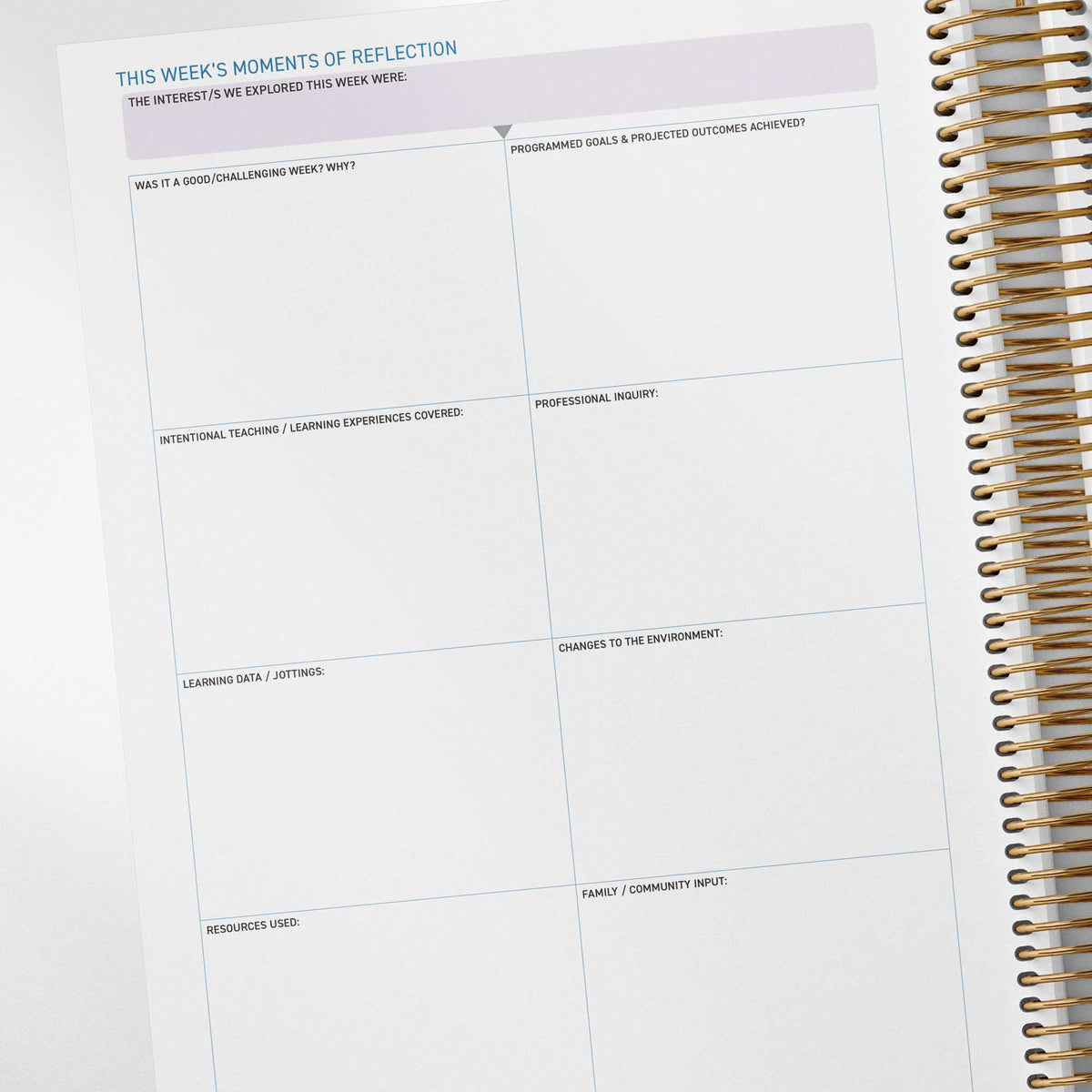 Critical reflection prompts included in the reflection spread of the OSHC Weekly Programming and Reflection Diary