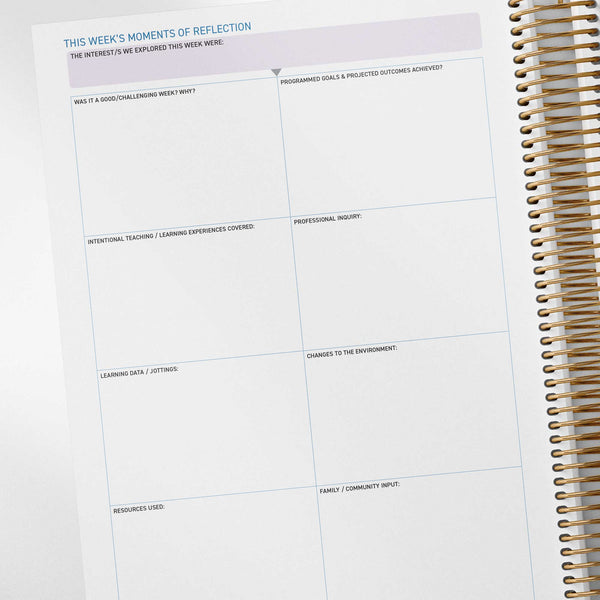 Critical reflection prompts included in the reflection spread of the OSHC Weekly Programming and Reflection Diary
