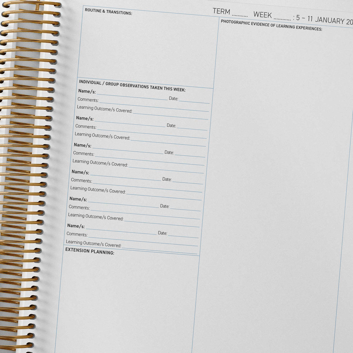 Extension planning and photo evidence included in the reflection spread of the OSHC Weekly Programming and Reflection Diary
