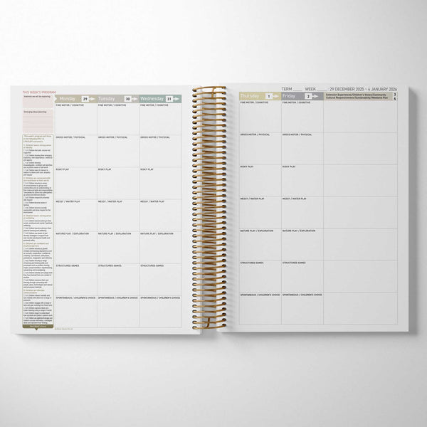 Inside the Central Outdoor Weekly Programming and Reflection Diary the EYLF Programming Spread