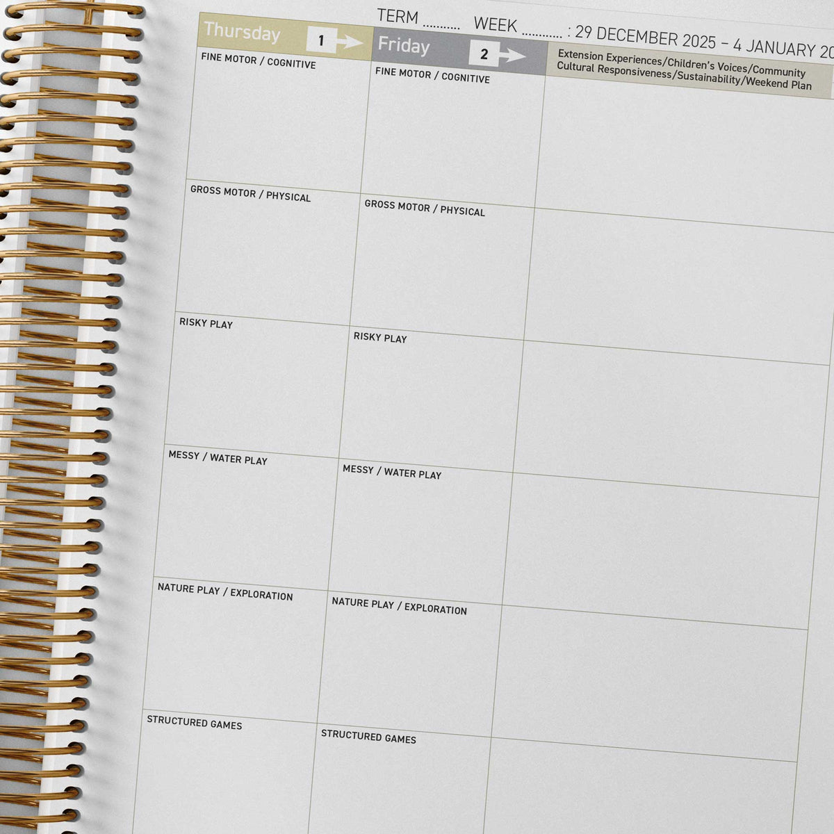 Extension and special interest column inside the Central Outdoor Weekly Programming and Reflection Diary Programming Spread