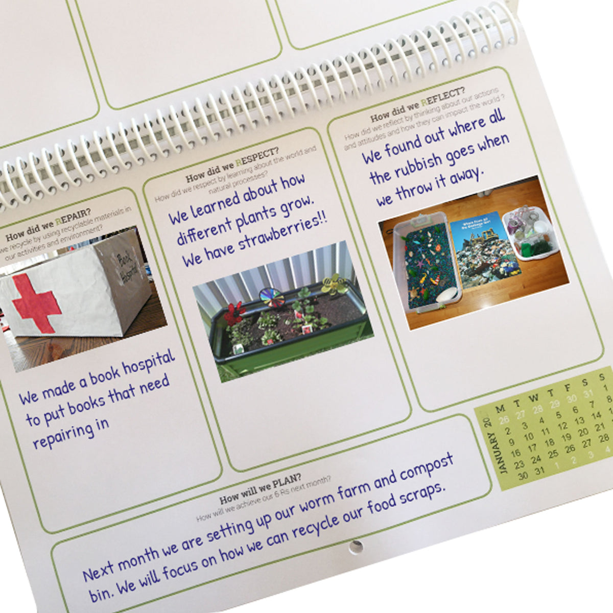 An example of a completed Sustainable Year Calendar Spread