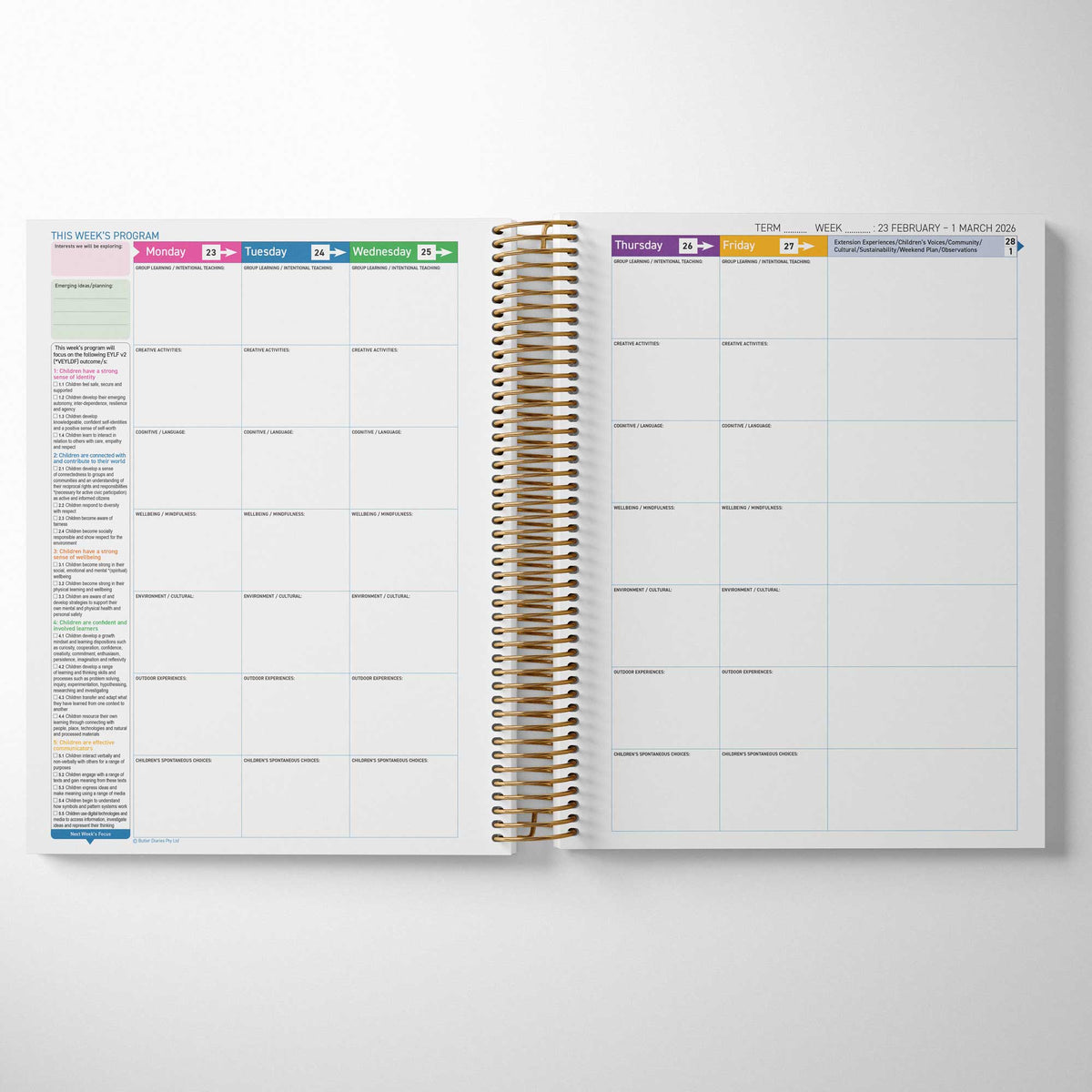 Inside the EYLF Weekly Programming and Reflection Child Educator Diary - EYLF Programming Spread