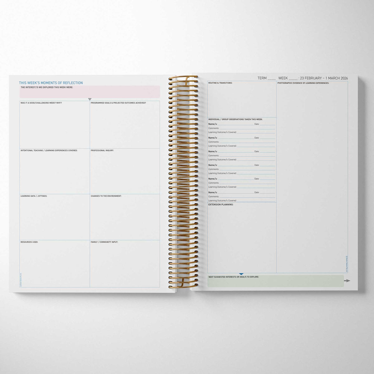 Inside the EYLF Weekly Programming and Reflection Child Educator Diary - EYLF Reflection Spread