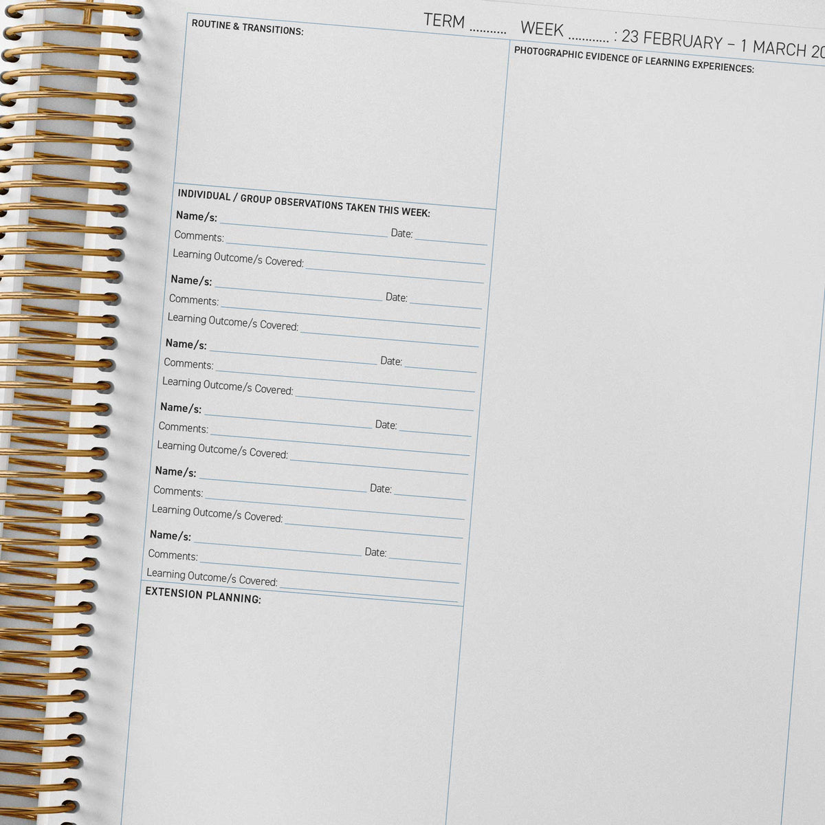 Extension planning and photo evidence inside the Weekly Programming and Reflection Child Educator Diary - EYLF Reflection Spread