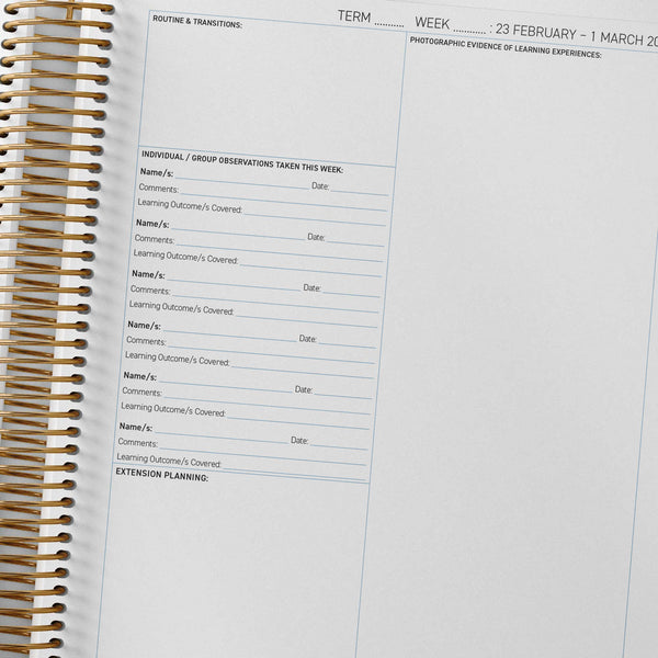 Extension planning and photo evidence inside the Weekly Programming and Reflection Child Educator Diary - EYLF Reflection Spread