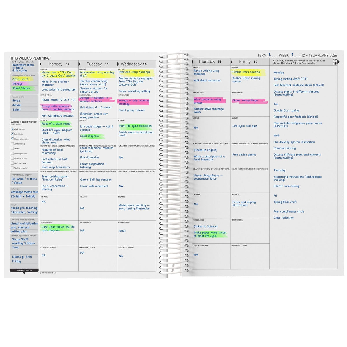 2026 Weekly Teacher Planning and Reflection Diary