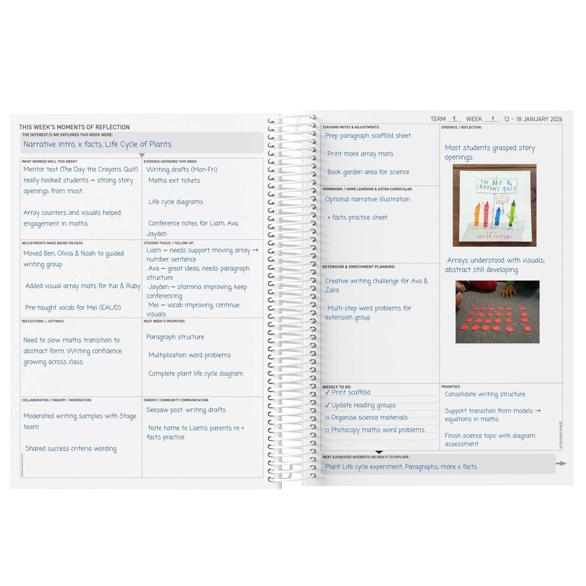 2026 Weekly Teacher Planning and Reflection Diary