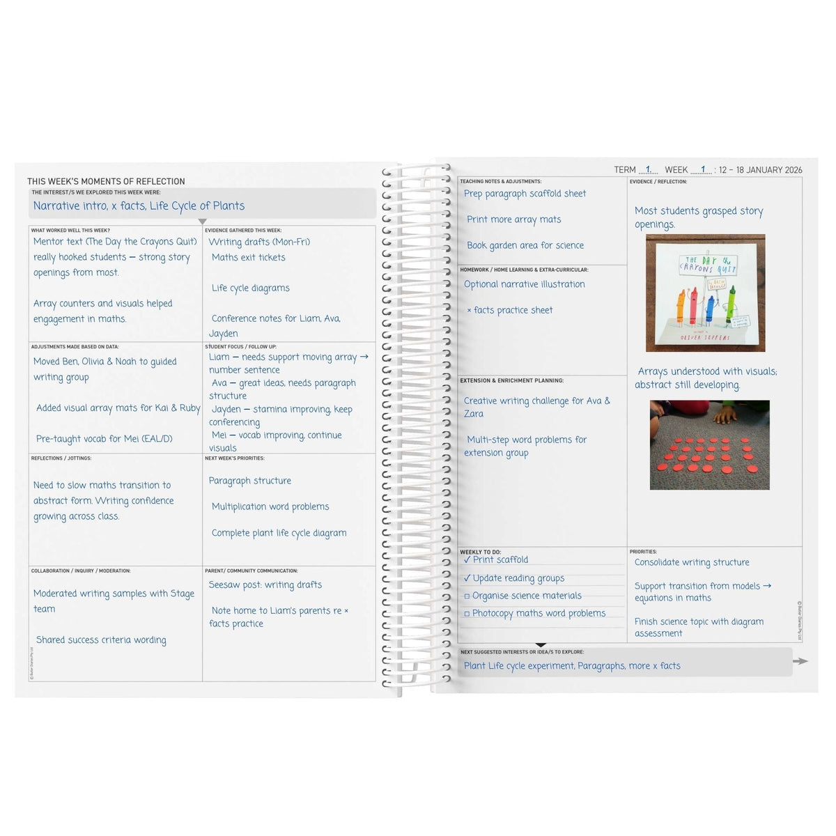 2026 Weekly Teacher Planning and Reflection Diary