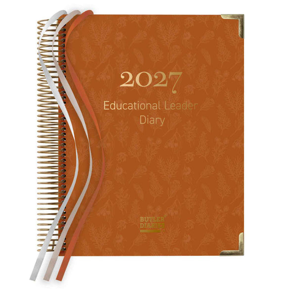 Orange educational leader diary for 2027 on a white background