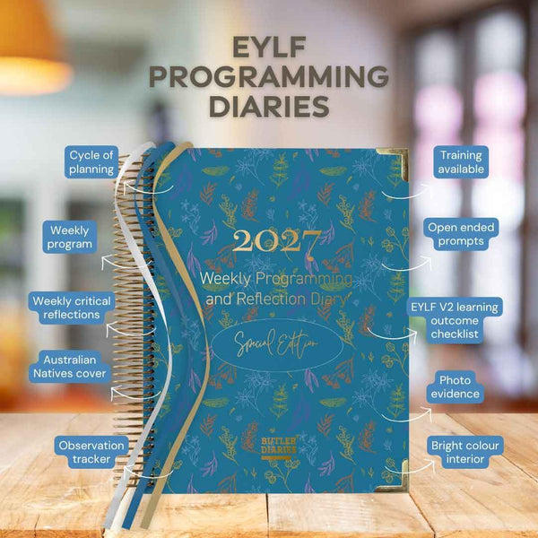 2027 programming diary with features listed on a blurred background
