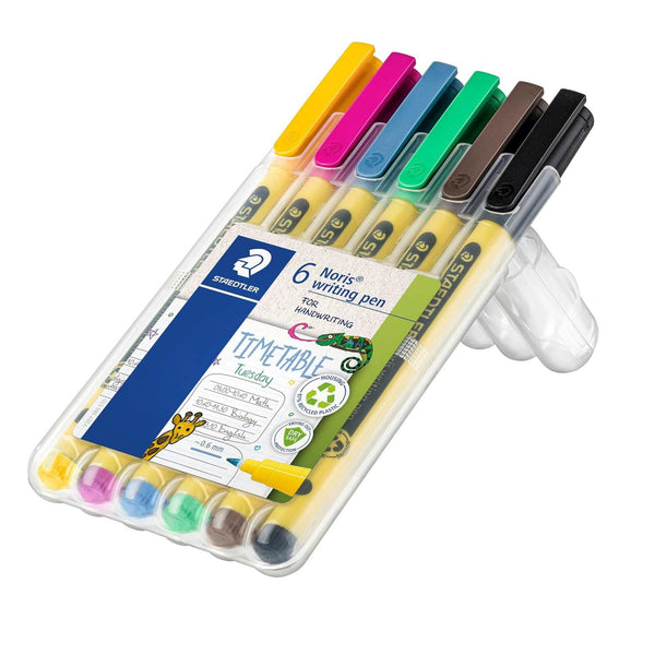 Staedtler 307 Noris Writing Pen – Pack of 6 Assorted Colours (0.6mm Fineliner)