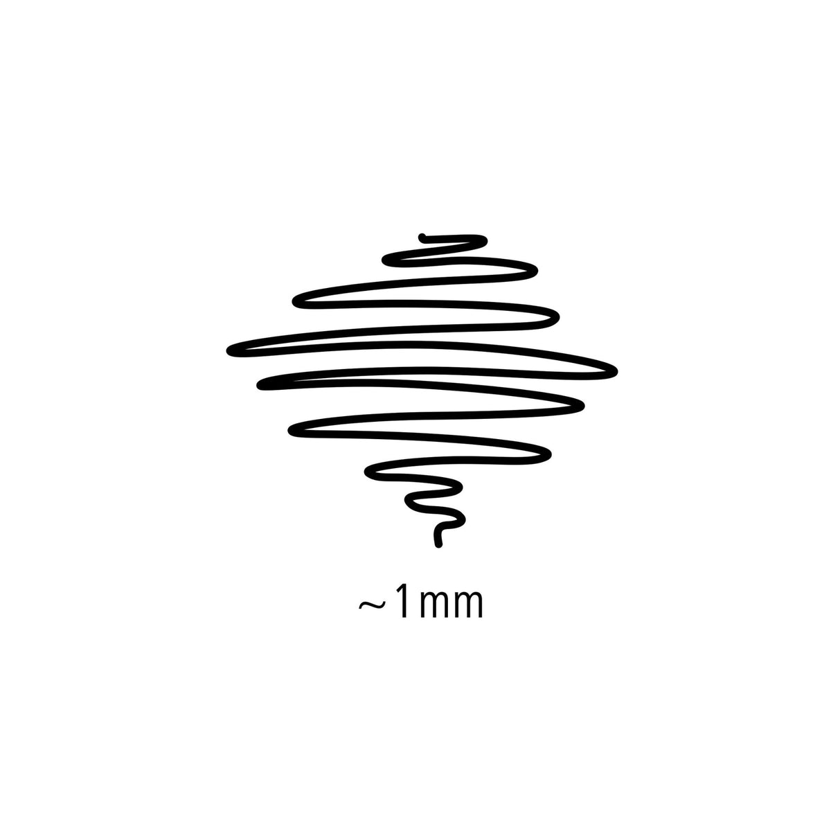 Black spiral with a label indicating 1 mm on a white background