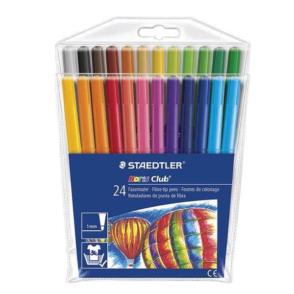 Pack of Staedtler 24 colored markers in a clear plastic case on a white background